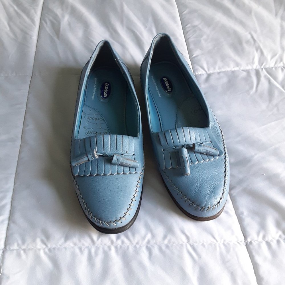 Dr. Scholl's Blue Leather Loafer slip on shoes SIZE 8M With Tassels